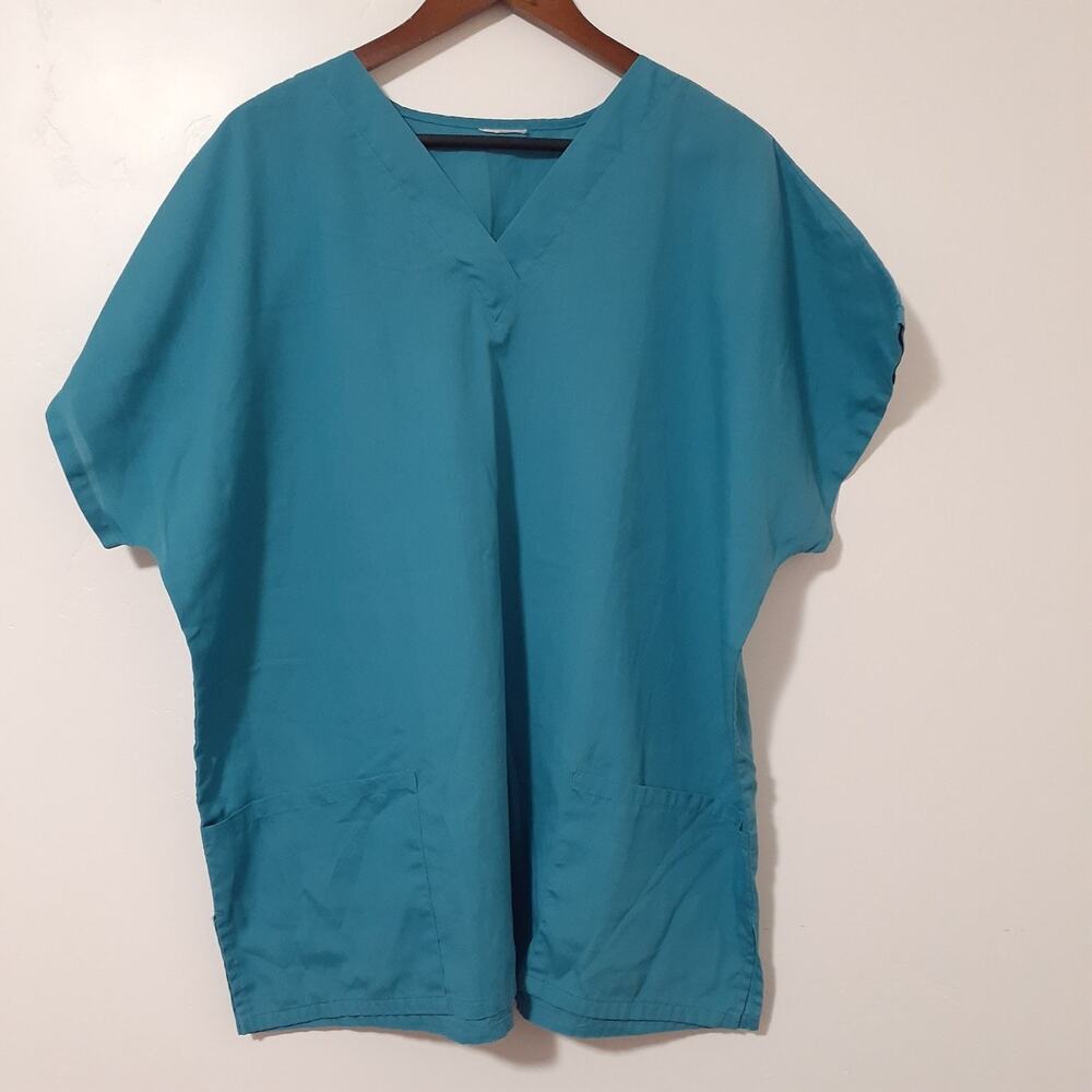 Unbranded V-Neck Scrub Top Size 27.5" Across Teal Medical Nursing Work Shirt